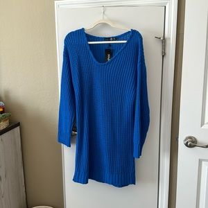 blue knit sweater dress